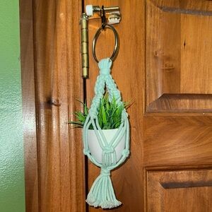 Handmade Car Rear View Mirror - Macrame Hanging Planter in Mint Green
